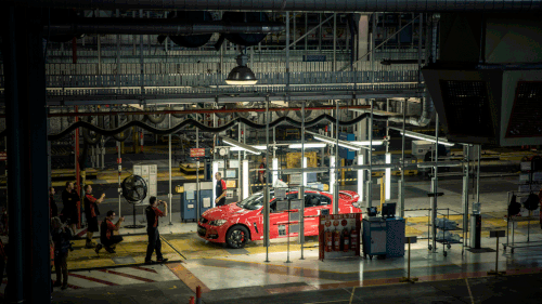 The last vehicle to roll off the production line at the Holden plant. (AAP)