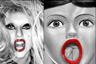 Scary but true. Those red lips, that open mouth...is Gaga a human or a blow up doll? <p><b>Image</b>: totallylookslike.com