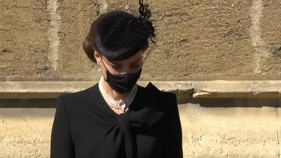 Kate Middleton, Duchess of Cambridge outside St George's Chapel in Windsor for Prince Philip's funeral