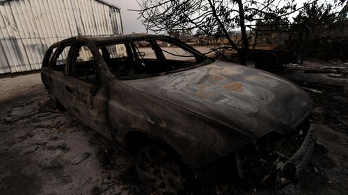 Remains of a burnt-out property that was impacted by a blaze in late December is seen at Bruthen South, Victoria