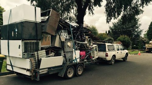 The items were precariously stacked on top of each other and inadequately secured. (Victoria Police)