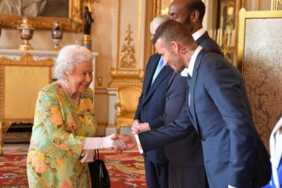 Queen Elizabeth II meets David Beckham at Buckingham Palace before the final Queen's Young Leaders Awards Ceremony.  PRESS ASSOCIATION Photo. Picture date: Tuesday June 26, 2018. 