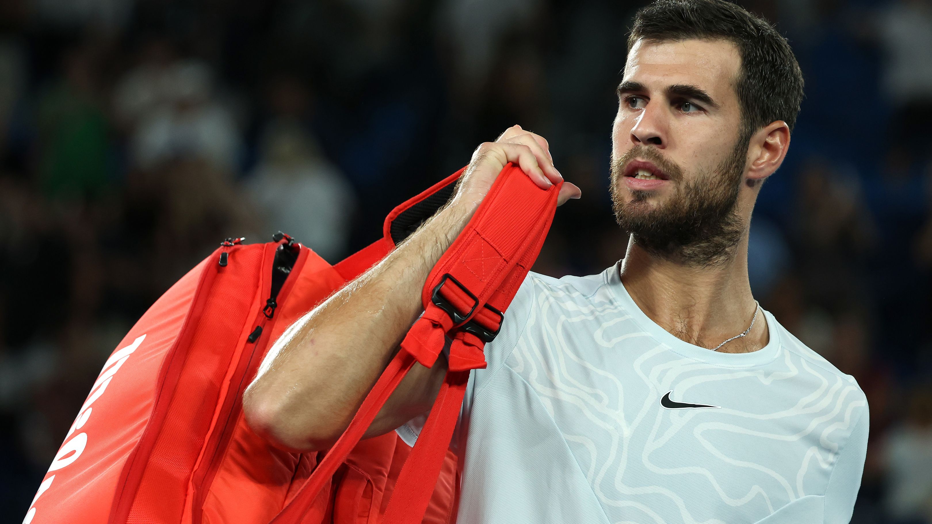 Karen Khachanov of Russia after beating Sebastian Korda of the United States at the 2023 Australian Open. (Photo by Mark Kolbe/Getty Images)