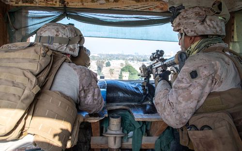 US Marines on watch in Baghdad, Iraq.