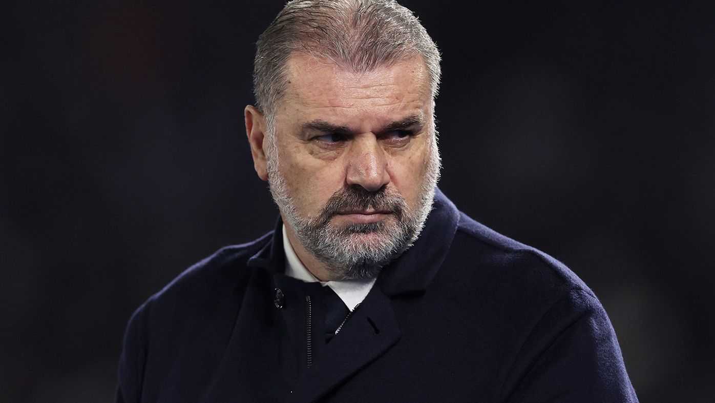 Ange Postecoglou, Manager of Tottenham Hotspur, looks on prior to the Premier League match between Brighton &amp; Hove Albion and Tottenham Hotspur at American Express Community Stadium on December 28, 2023 in Brighton, England. (Photo by Julian Finney/Getty Images)