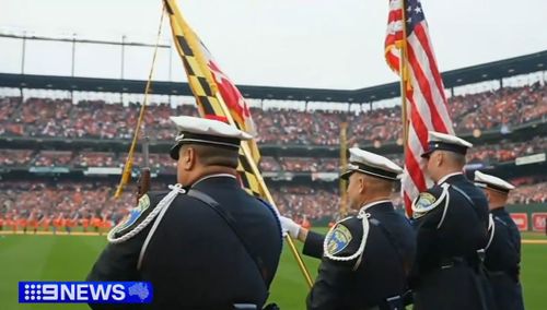 During the Baltimore Orioles' opening day game Thursday, Sgt. Paul Pastorek, Cpl. Jeremy Herbert and Officer Garry Kirts, of the Maryland Transportation Authority, were honored for their actions in halting bridge traffic and preventing further loss of life.
