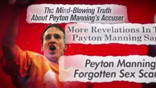 Legendary quarterback Peyton Manning and headlines of the alleged incident. (Inside Edition)