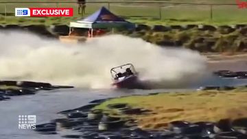 Driver Brian Jackson whizzed through the Baldivis water track during a high speed jet boat race in the southern Perth suburb, before his boat flipped four times and caught on fire.