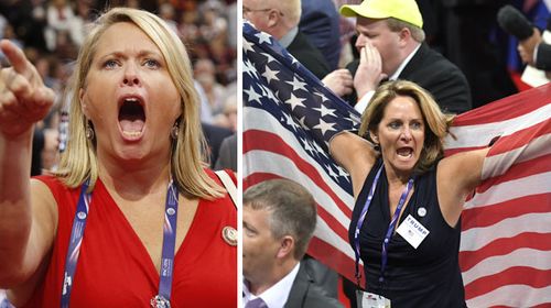 Passions running high on the convention floor in Cleveland. (AAP)