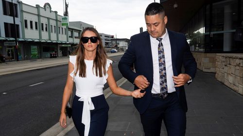 Jarryd Hayne arrived at court today with his partner.
