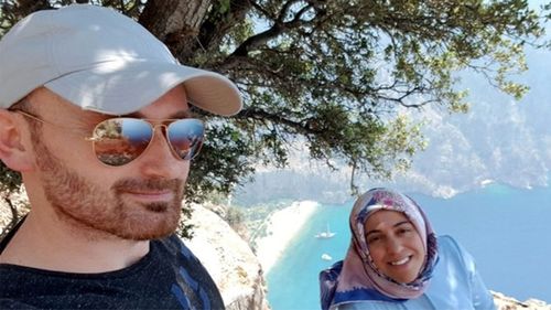 Hakan Aysal is accused of pushing his wife off a cliff moments after this photo was taken.
