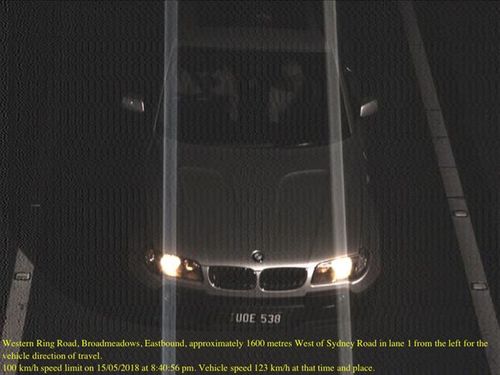 The BMW travelled 123km/h in a 100km/h zone on the Western Ring Road on May 15. Picture: Supplied