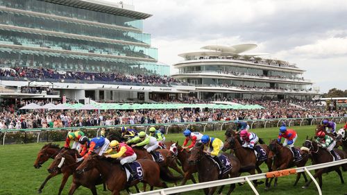 Ben Allen rides Electric Impulse to win race 6, the Melbourne Cup Carnival Country Final during Oaks Day at Flemington Racecourse.