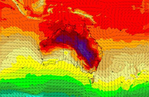 A graph showing the severe heat conditions across the country at 10.30am. (Weatherzone)