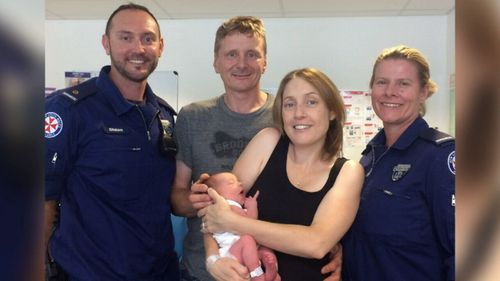 Paramedic Helen Atkins said Mr Valk was “really chuffed” at the chance to deliver his child. (9NEWS)