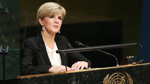 Julie Bishop addresses the UN general assembly on Sunday. (AAP)