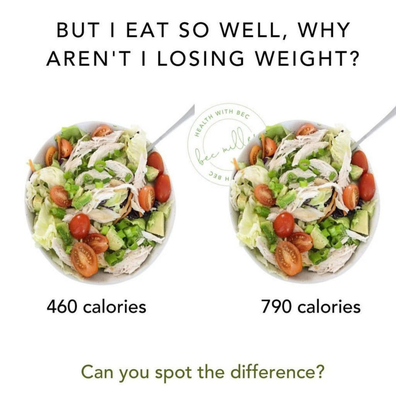 Bec Miller Weight Loss Nutritionist salad calorie comparison