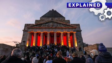 An Anzac Day dawn service at Melbourne&#x27;s shrine of remembrance. 