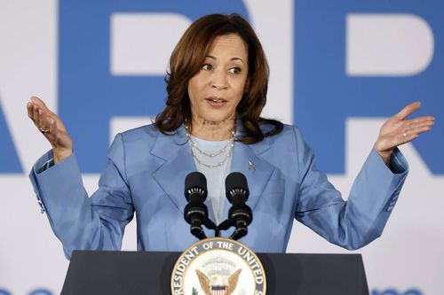 Vice President Kamala Harris speaks at a campaign rally on June 28, in Las Vegas.