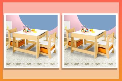 9PR: Oikiture Kids Table and Chairs Wooden Furniture Set with Storage Box
