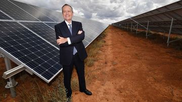 Bill Shorten is seen at the Southern Sustainable Electric solar farm in Whyalla in South Australia.