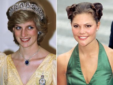 Princess Diana in 1983 and Princess Victoria of Sweden in 1997