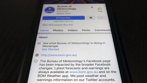 A disclaimer is shown on the bottom of Australia's Bureau of Meteorology page on the Facebook app in Tokyo. 