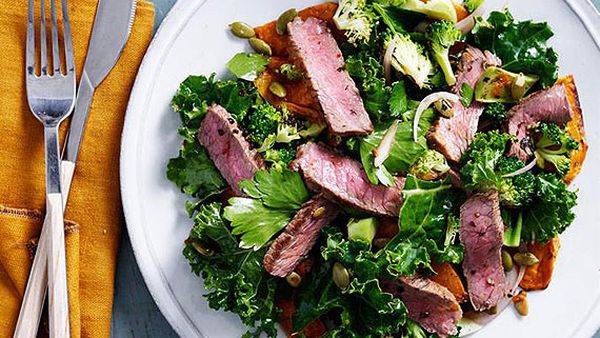 Spiced beef, pumpkin and kale salad