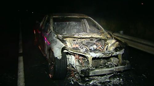 A ute was gutted by fire at Jacobs Well. (9NEWS)