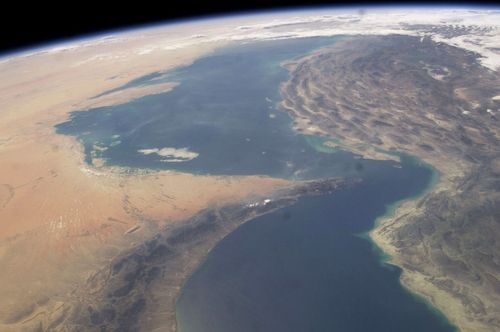 A NASA photo of the Straits of Hormuz.