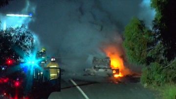 Several motorists put calls through to Triple Zero after passing the truck blaze.