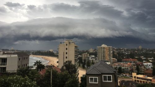 Ominous skies over Manly yesterday afternoon. (Julie Cross/Supplied)