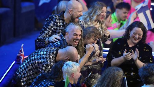 Voyager of Australia during the vote count at the Grand Final of the Eurovision Song Contest in Liverpool, England, Saturday, May 13, 2023. 