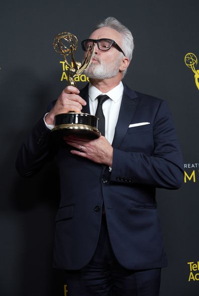 Bradley Whitford with his award for Outstanding Guest Actor in a Drama Series for The Handmaid's Tale 