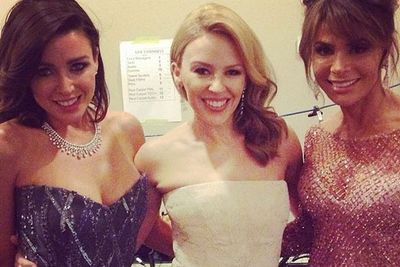 Where's Jared Leto for the perfect pop princess photobomb? Dannii and Kylie Minogue get friendly with <i>So You Think You Can Dance</i> judge Paula Abdul.