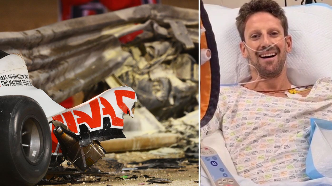 Romaine Grosjean was fortunate to escape with minor burns after his horror F1 crash at the Bahrain GP. (Getty)