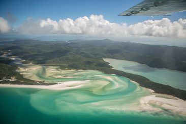 Aerial view of the Whitehaven beach in the Whitsundays Islands.