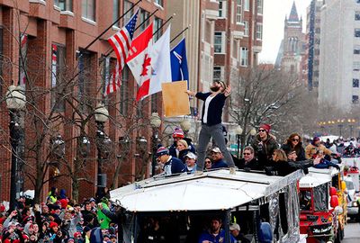 The wide receiver certainly couldn't be missed atop a truck.