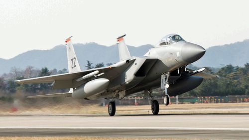 A  US Air Force F-15, takes off at Gwangju Airbase, South Korea, during the exercise Vigilant Ace. (Photo: US Air Force). 