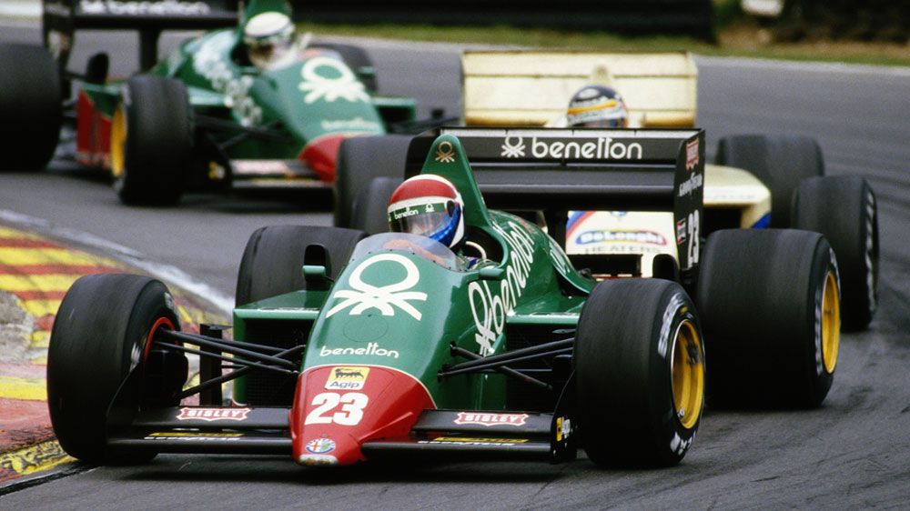 Eddie Cheever drives the #23 Benetton Team Alfa Romeo 184TB Turbo followed by Thierry Boutsen and Alfa Romeo team mate Riccardo Patrese during the Shell Oils Grand Prix of Europe on 6 October 1985. (Getty-file)