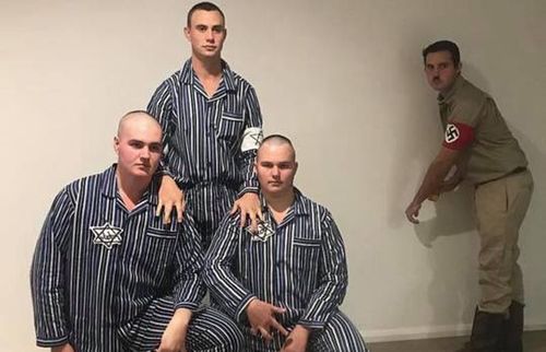 Partygoers dressed as prisoners from concentration camps among other costumes. Picture: Facebook