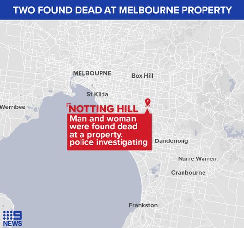 Map of the location in Notting Hill in Victoria where a man and a woman were found dead.