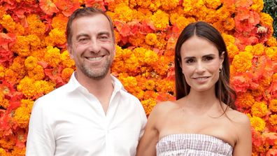 Mason Morfit and Jordana Brewster attend the Veuve Clicquot Polo Classic at Will Rogers State Historic Park on October 02, 2021 in Pacific Palisades, California. 