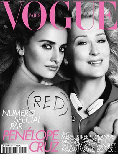 Streep shared cover duty with Penelope Cruz on French <em>Vogue </em>in May, 2010.
