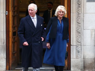 King Charles III and Queen Camilla are seen leaving The London Clinic on January 29, 2024 in London, England. 
