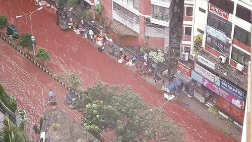 Streets in Dhaka turned red after Eid al-Adha celebrations. (Twitter)