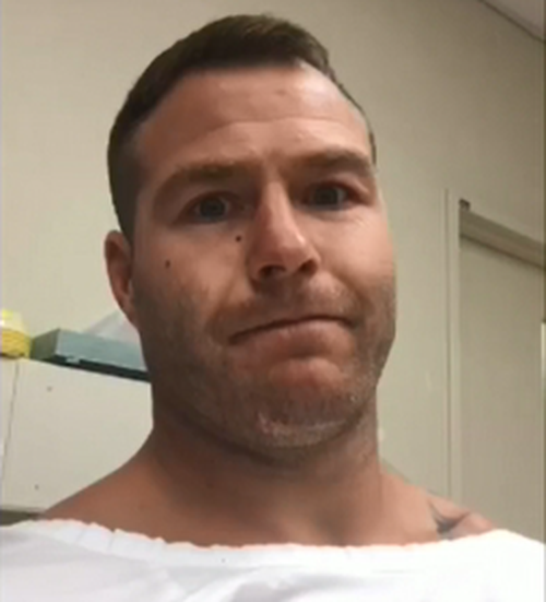 Merrin was taken from the Panthers' game against the North Queensland Cowboys to a hospital in Orange for surgery, but will instead go under the knife today. Picture: Instagram.