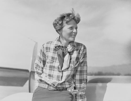 Here is one of the last pictures made of Amelia Earhart, missing with her navigator in the mid-Pacific. The picture was made as she completed preparations for her ill-fated flight. Photo shows Earhart seated and staring to her left (Getty Images).