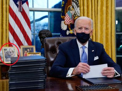 President Joe Biden has a photo of his late son Beau Biden near him in the Oval Office of the White House 