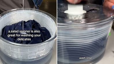 Salad spinner hack for hand washing clothes